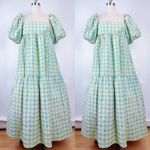 NWT Zara Gingham Puff Sleeve Yellow/Green Dress Size XXL